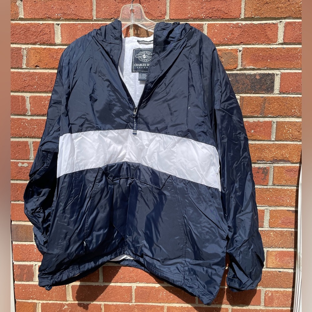 charles river rain jacket-Nylon-Mens Large-Navy/White